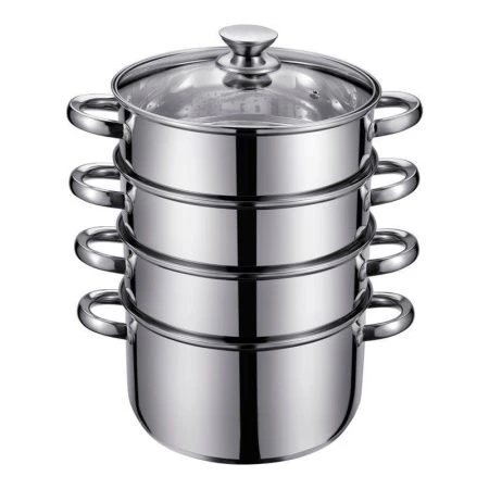 Мантоварка 3-х уровневая 6л нерж.сталь Cumino со стекл.крышкой 24см 86-001 (1)