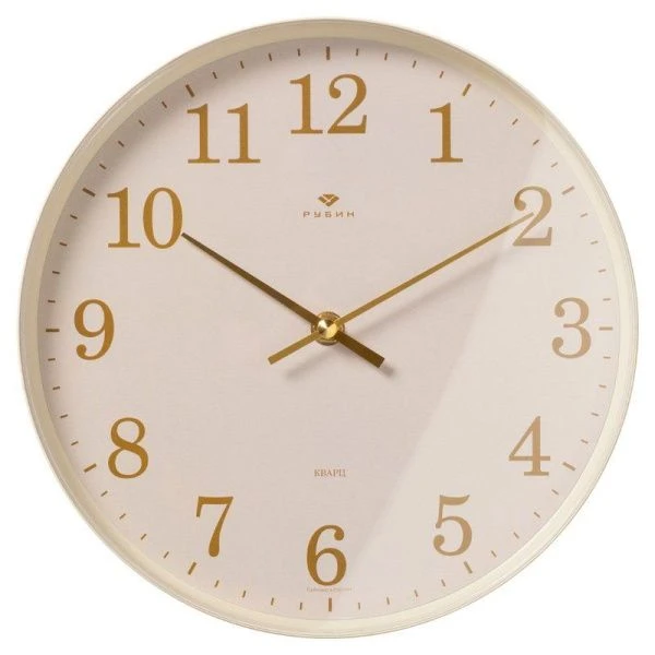 Часы настенные 25см пластик РУБИН Классика молочный (10)