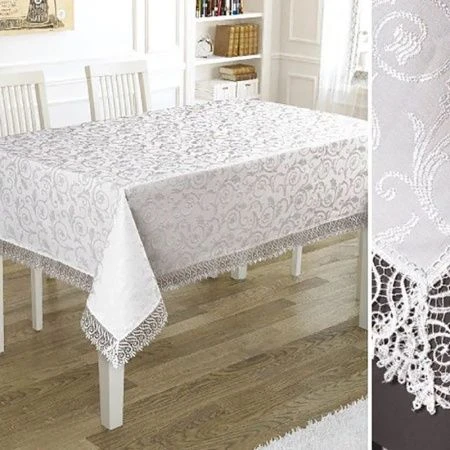 Скатерть 160*360см полиэстер прямоугольная с гипюром Karna KDK (Белый)