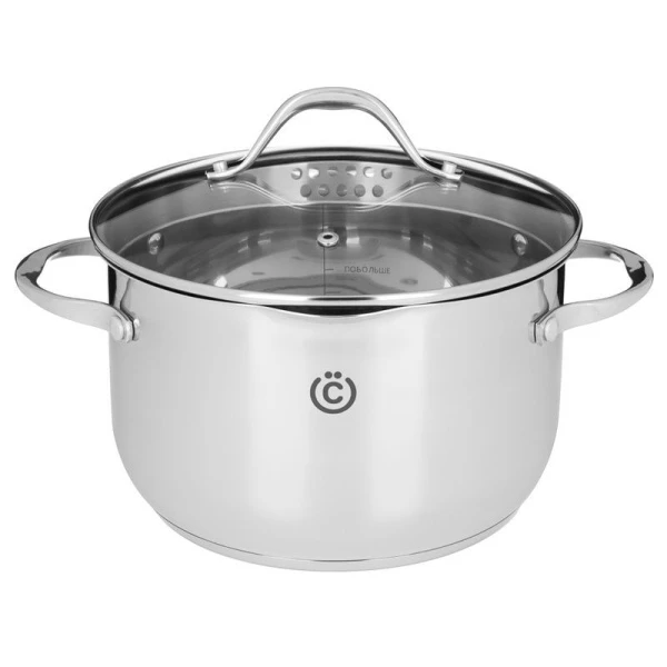 Кастрюля 4,8л нерж.сталь АДЖИРА со стекл.крышкой 22*13,5см индукция (4)