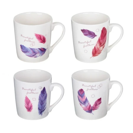 Кружка 280мл фарфор ПЕРЬЯ 4 дизайна (72)