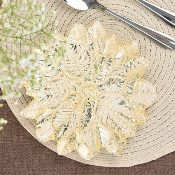 Тарелка мелкая 21см стекло ЛЕДЯНОЙ ЦВЕТОК золото плоская 19306/G (8)