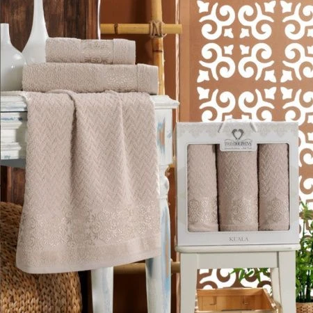 Набор полотенец махровые 3пр 50*90*2/70*140см TWO DOLPHINS KUALA бежевый подар.уп.