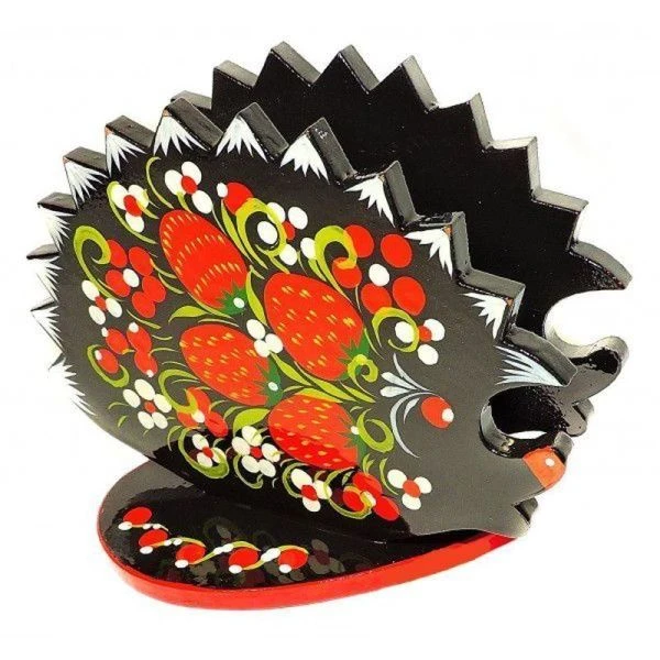 Салфетница 11*13см дерево Ёжик с хохломской росписью (1)