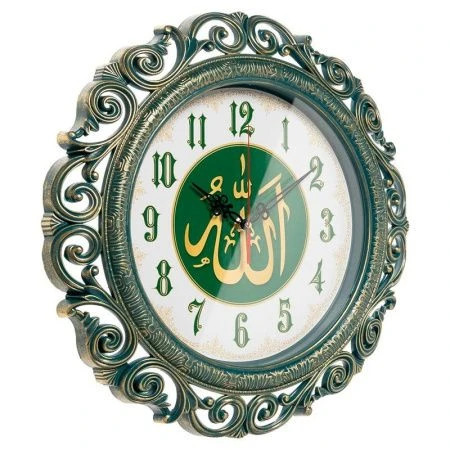 Часы настенные 40,5см пластик Мусульманские ажурные зеленый с золотом (5)