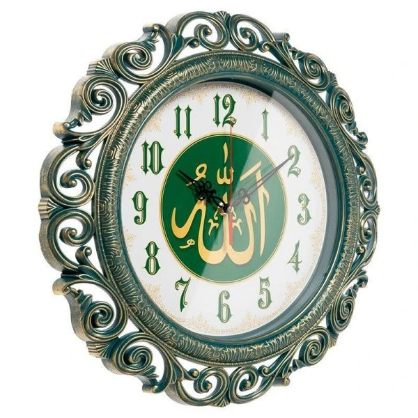 Часы настенные 40,5см пластик Мусульманские ажурные зеленый с золотом (5)