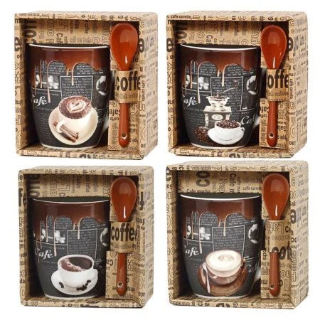 Кружка 340мл фарфор с ложкой бочка ГОРЯЧИЙ ШОКОЛАД MIX R03H/1060J (36)