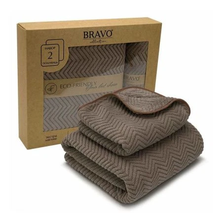 Набор полотенец микрофибра 2пр 35*75см/70*140см Крафт коричневый 300гр м0904_07