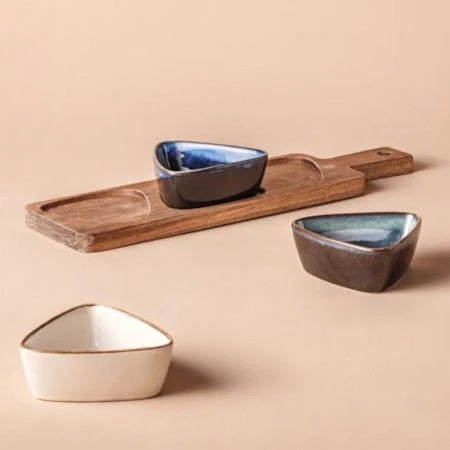 Менажница 3 секции 90мл керамика Breeze на дер.подставке 34*9.5*1,5см BRZ-02 (12)