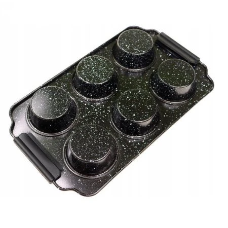 Форма для запекания 6 ячеек 30*18*3см угл.сталь АП мрамор серый/черный, арт. 6038 (12)