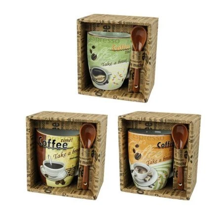 Кружка 340мл фарфор с ложкой бочка БОДРЫЙ ДЕНЬ MIX R03H/2781J (36) Кружка 340мл фарфор с ложкой бочка БОДРЫЙ ДЕНЬ MIX R03H/2781J (36)