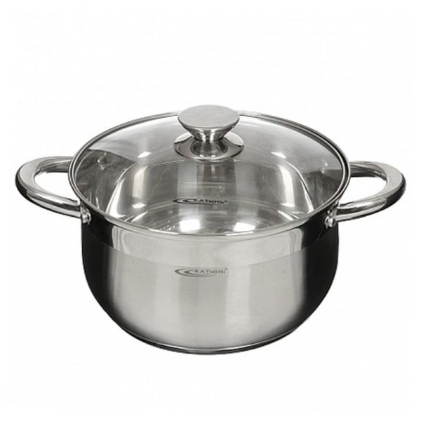 Кастрюля 2,5л нерж.сталь ДИАНА стекл.крышка d18см толщина стенок 0,5мм индукция KT01-D-22 (8)