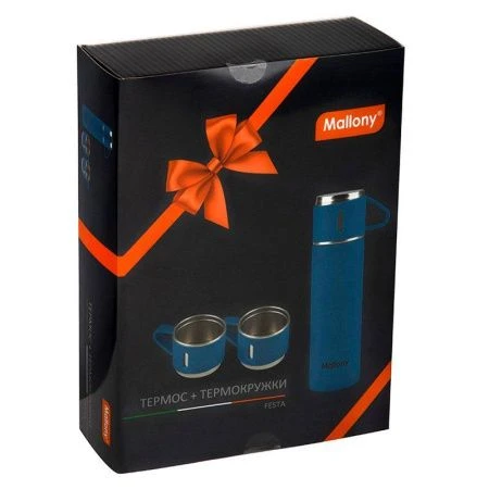 Термос с термокружками 3шт. 500мл нерж.сталь FESTA синие (12)