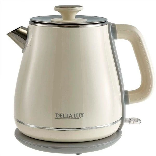 Чайник электрический 1,8л нерж.сталь 2200Вт DELTA LUX DE-1019 двойной корпус, белый (12)