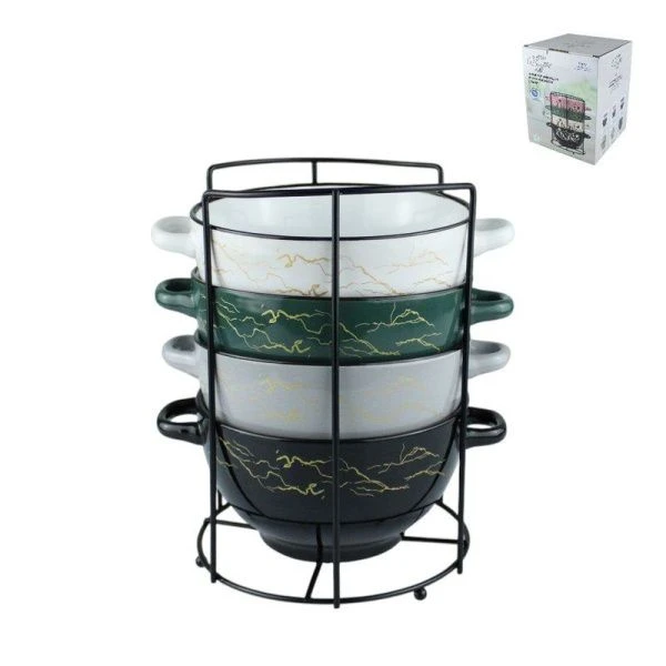 Набор бульонниц керамика 4пр 650мл на мет.подставке Монако (6)