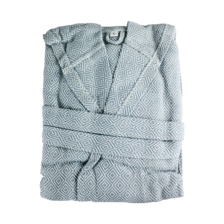 Халат пештемаль 100% хлопок с капюшоном ELMAS M голубой