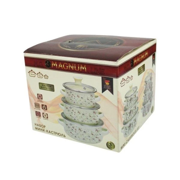 Набор кастрюль 3пр 0,45/0,8/1,2л эмаль стекл.крышки (6)