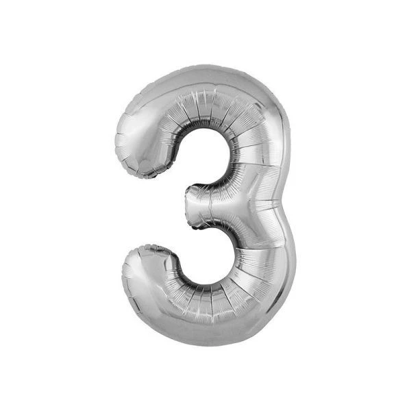 Шар фольгированный Цифра 3 серебро 40" (102см) Slim (50)
