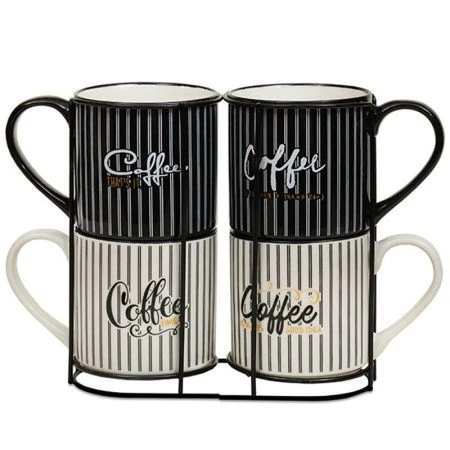 Кружки набор 4пр 250мл фарфор КОФЕЧАША на мет.подставке  BR398/2911P (8)