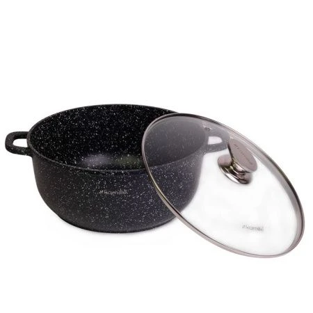 Кастрюля литой 6,5л алюминий АП со стекл.крышкой 28см h12,5см черный мрамор (8)