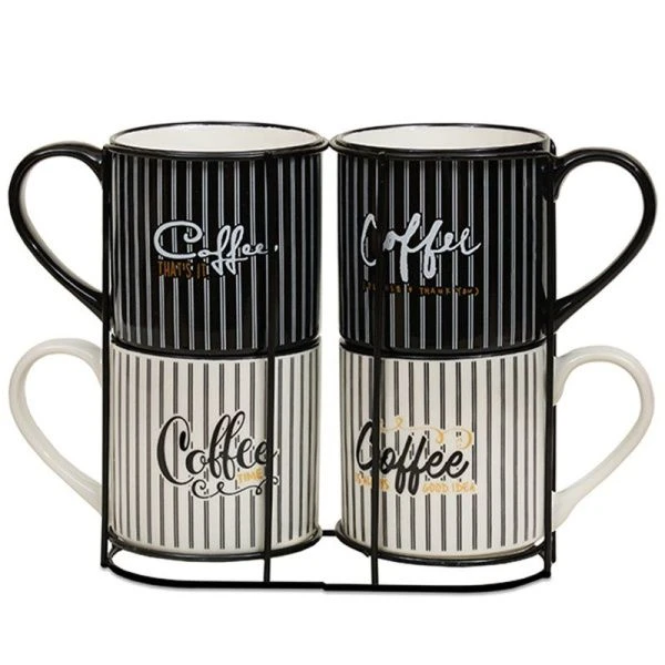 Кружки набор 4пр 250мл фарфор КОФЕЧАША на мет.подставке  BR398/2911P (8)