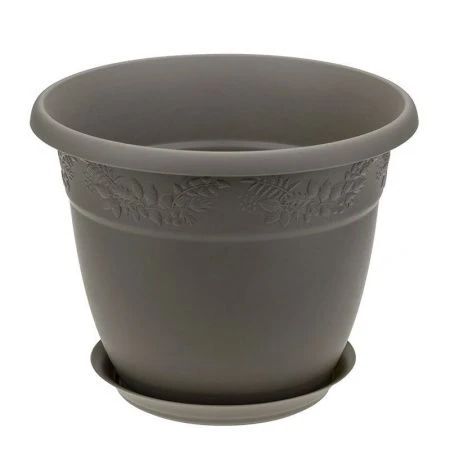 Кашпо 2,3л d190мм пластик РЯБИНА французcкий серый с поддоном (32)
