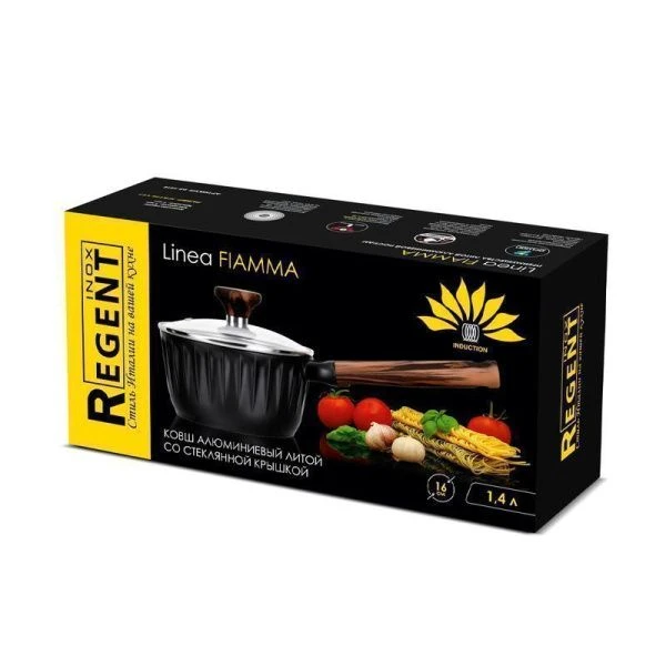 Ковш 1,4л литой алюминий АП FIAMMA со стекл.крышкой 16см индукция 63-1416 (6)