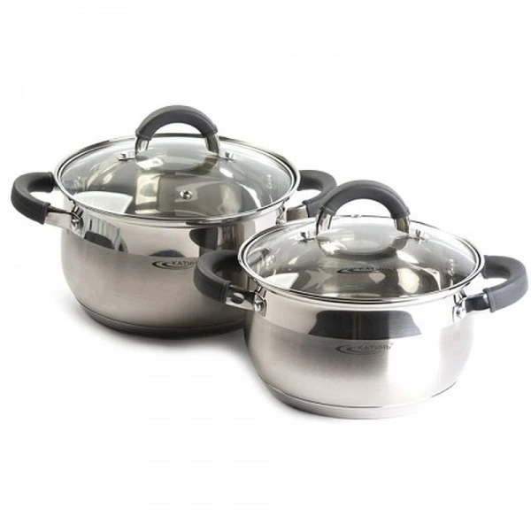 Набор кастрюль 4пр 2,9/3,9л нерж.сталь ИРИДА стекл.крышки толщина стенок 0,6мм КТ-08В (2)