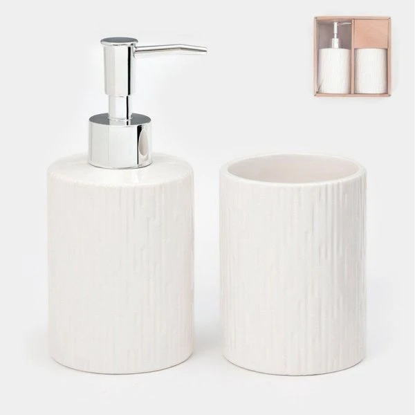 Набор для ванной "Rain", 2 предмета (дозатор для мыла, стакан), цвет белый   10938489