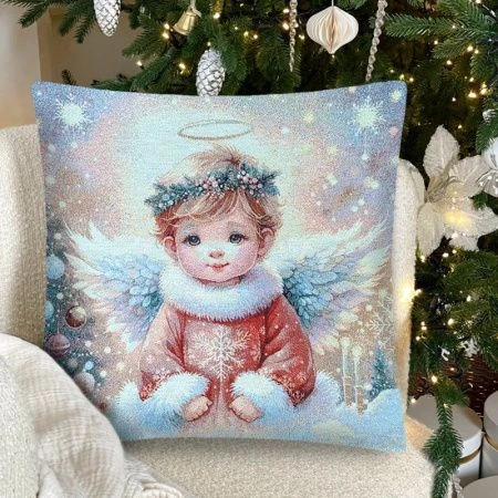 Наволочка декоративная новогодняя 44*44см гобелен  ХРАНИТЕЛЬ РОЖДЕСТВА серебряный люрекс