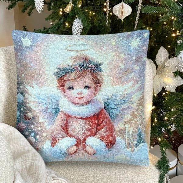 Наволочка декоративная новогодняя 44*44см гобелен  ХРАНИТЕЛЬ РОЖДЕСТВА серебряный люрекс