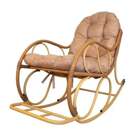 Кресло-качалка Элит с ротангом 0,99*0,58*1,27см металл бежевое, подушка Лен (max нагр. 160кг)