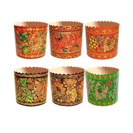 Форма для кулича 124*100мм 400мл бумажная ХОХЛОМА (1200)