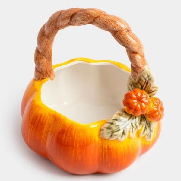 Конфетница 21*21см керамика Тыква Bright pumpkin оранжево-зеленая ANLAF-FDWS-031224-12