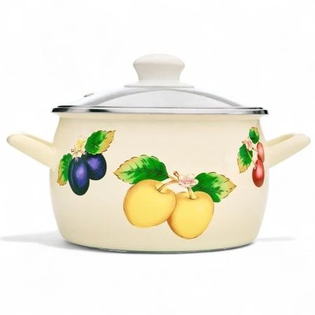 Кастрюля 2,2л эмаль ФРУКТОВОЕ АССОРТИ эксклюзив со стекл.крышкой (8)