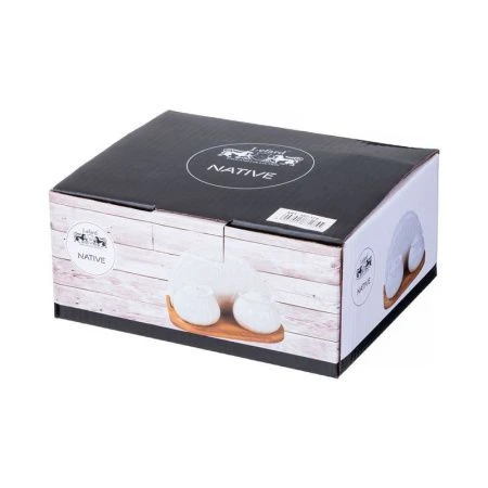 Набор для специй 3пр (солонка, перечница, салфетница) фарфор Native на дер.подставке (24)