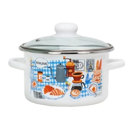 Кастрюля 4л эмаль БОНЖУР белая с рис. 01-Б1614/4 (4)