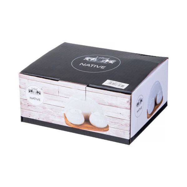 Набор для специй 3пр (солонка, перечница, салфетница) фарфор Native на дер.подставке (24)