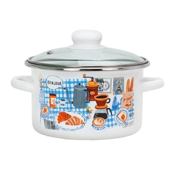 Кастрюля 4л эмаль БОНЖУР белая с рис. 01-Б1614/4 (4)