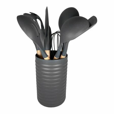 Набор кухонных принадлежностей 12пр на пласт.подставке дер.ручки серый 00012110/JC-15694 (16)