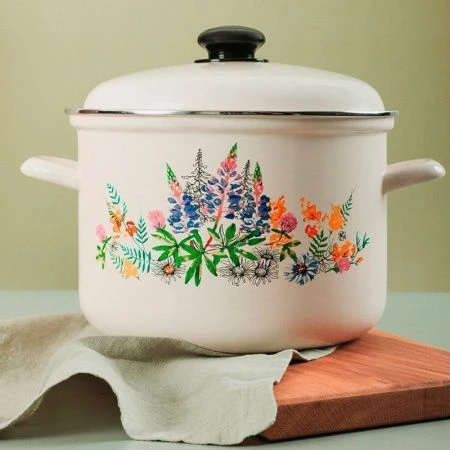 Кастрюля 4,5л эмаль ЛЮПИНЫ цилиндрическая жемчужная С-1615АП2/4Жм (4)