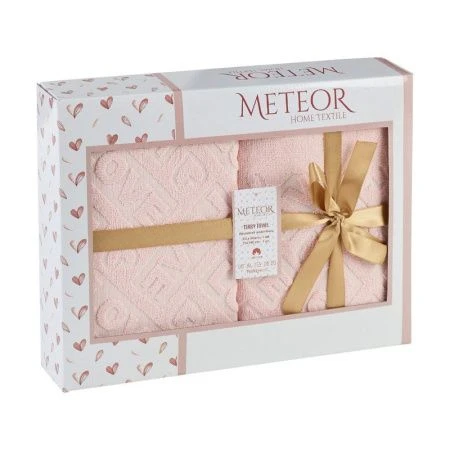 Набор полотенец махровые 2пр 50*90/70*140см METEOR LOWE розовый подар.уп. 480гр