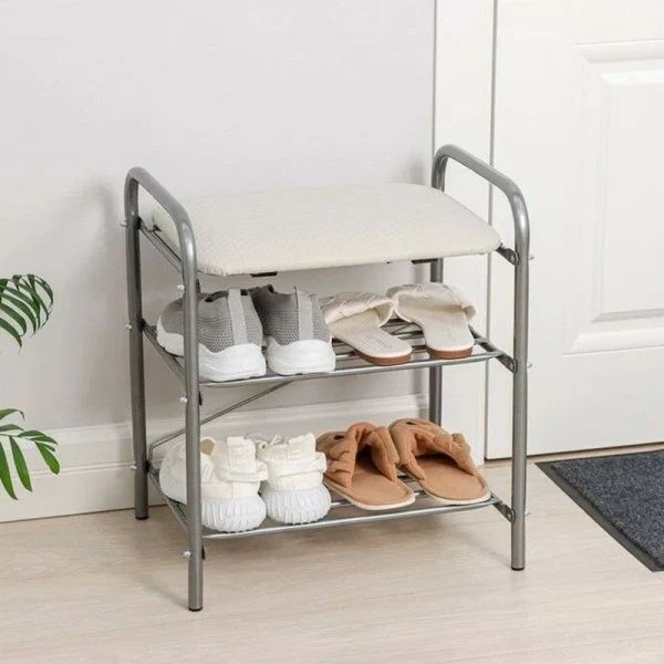 Полка для обуви 2 секции 500*330*450 металл сиденье винил светло-серый/матовый серый Б1-1 (1)