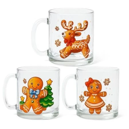 Кружка 320мл стекло Чайная h97мм d80мм НОВОГОДНИЙ ПРЯНИК (24)