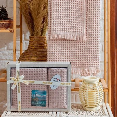 Набор полотенец вафельные 2пр 50*90/70*140см WAFFLE A390 бежевый 430гр подар.уп