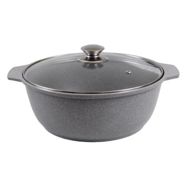 Жаровня 4л алюминий АП светлый мрамор стекл.крышка (4)