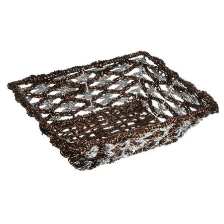 Корзина плетеная 27*22*8см пластик/металл, светло коричневая с серебром (100)