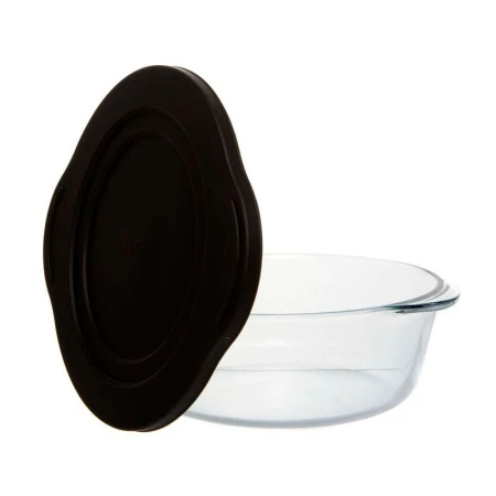 Кастрюля для запекания 2л стекло БОРКАМ с черной пласт.крышкой (4)