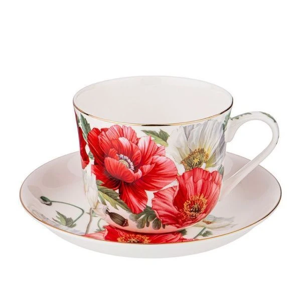 Чайный набор 2пр фарфор МАКИ на 1 персону 500мл (18)