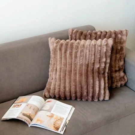 Наволочка декоративная 45*45см велсофт 300GSM полоска 2,5мм капучино JC-17900 (50)